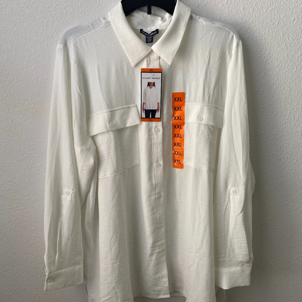 HILARY RADLEY women Ivory Button Up Collared Shirt Long Sleeve Lightweight